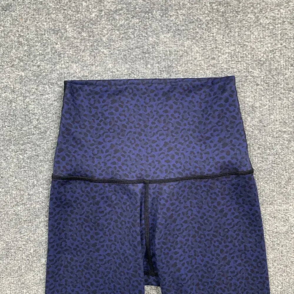 Barre3 Leggings Women XS Extra Small Blue Cheetah High Rise Wide Waistband Yoga